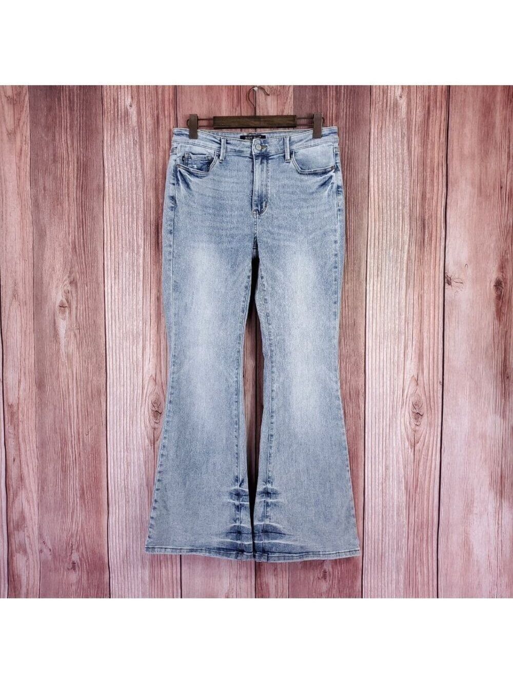 Judy Blue Womens Size 13/31 Mid Rise Tinted Pin Tack Detail Flare Jeans